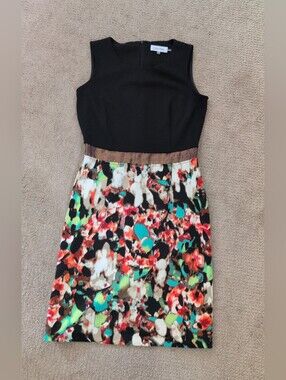 Calvin Klein Sleeveless Stretchy Multi Colored Abstract Pattern Sheath Dress